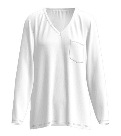 女数码印仿棉V领小贴袋长袖T恤LTW20513 - 仿棉-180g/S