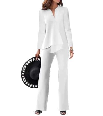 女空气层门襟下摆不对称外套长裤套装LTW20534 - 空气层-250g/S