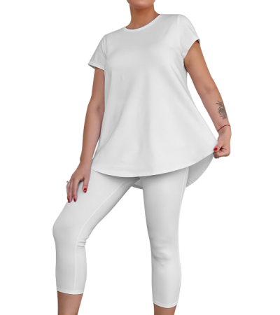 直贡呢-女式打底7分裤圆领套装LTW20325 - 直贡呢-120g/L