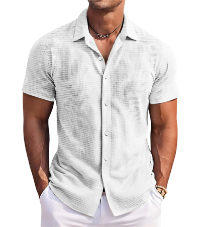 男华夫格翻领短袖衬衫-LTMC10063 - 华夫格-210g/S