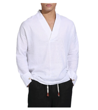 男竹节麻和服领长袖亨利衬衫LTM100853 - 竹节麻-120g/S