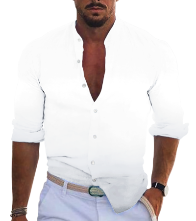 男数码印四面弹立领长袖衬衫-LTM100214 - 四面弹-120g/S