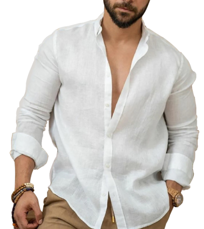 男竹节麻立领长袖衬衫-LTM100398  - 竹节麻-120g/S