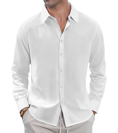 男数码印竹节麻翻领长袖衬衫-LTMJ10015 - 竹节麻-120g/S