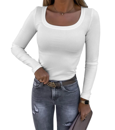 女罗文方领长袖T恤LTWJ20857 - 螺纹坑条-210g/S