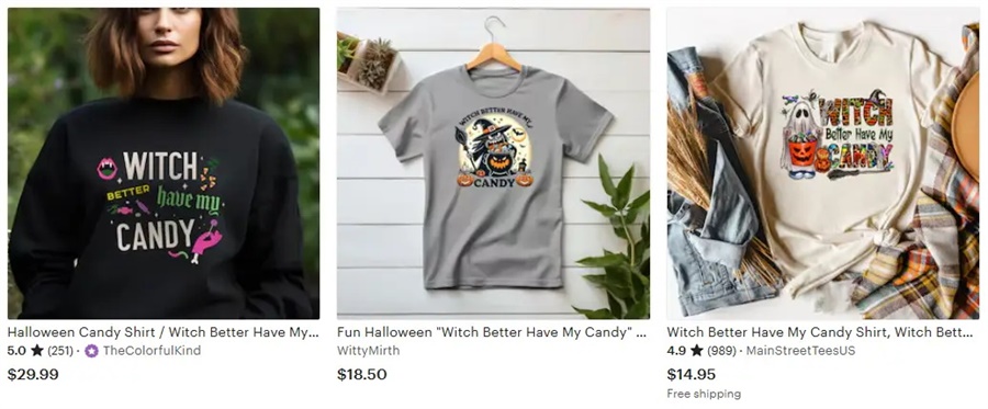 t恤定制万圣节元素糖果，女巫
