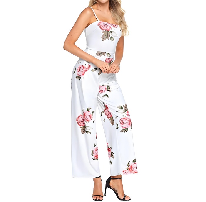 跨境电商款式推荐女装别致花卉印花连身裤